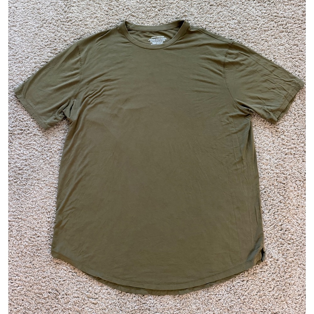 Jack Archer Jetsetter Tech Tee Olive Green Modal Spandex Curved Hem Mens XL